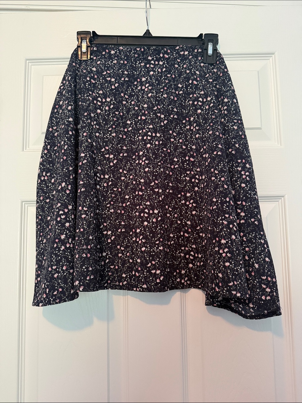 SHEIN Navy Circle Skater Skirt with Pink Floral Print